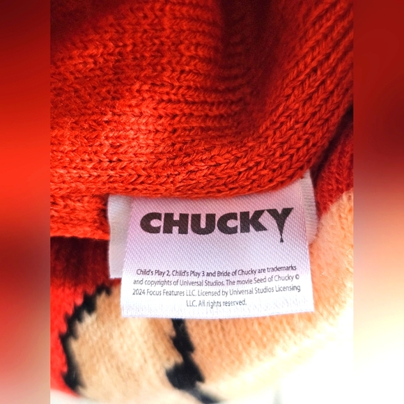 Chucky Halloween Cuff Roll down Beanie Cap O/S Unisex Adult Red & Black Soft - Picture 5 of 8